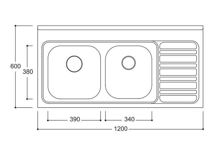Chậu rửa 2 hố cân, có bàn, có gờ trên AM 1200 LD