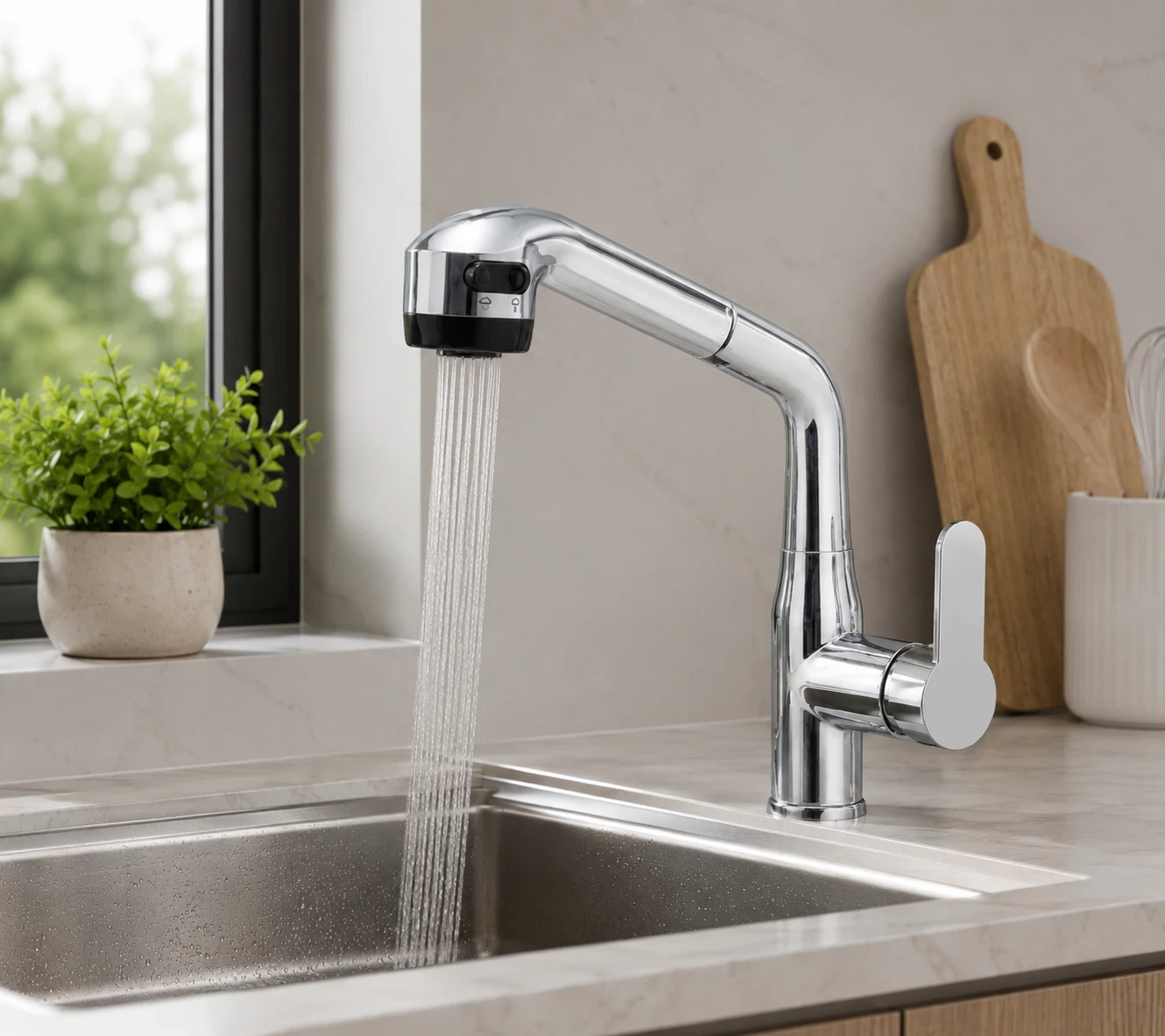 Vòi rửa bát nóng lạnh dây rút AM 7006